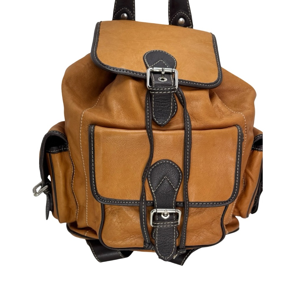 Valentina Oversized Soft Genuine Leather Backpack Mustard & Brown| Unisex